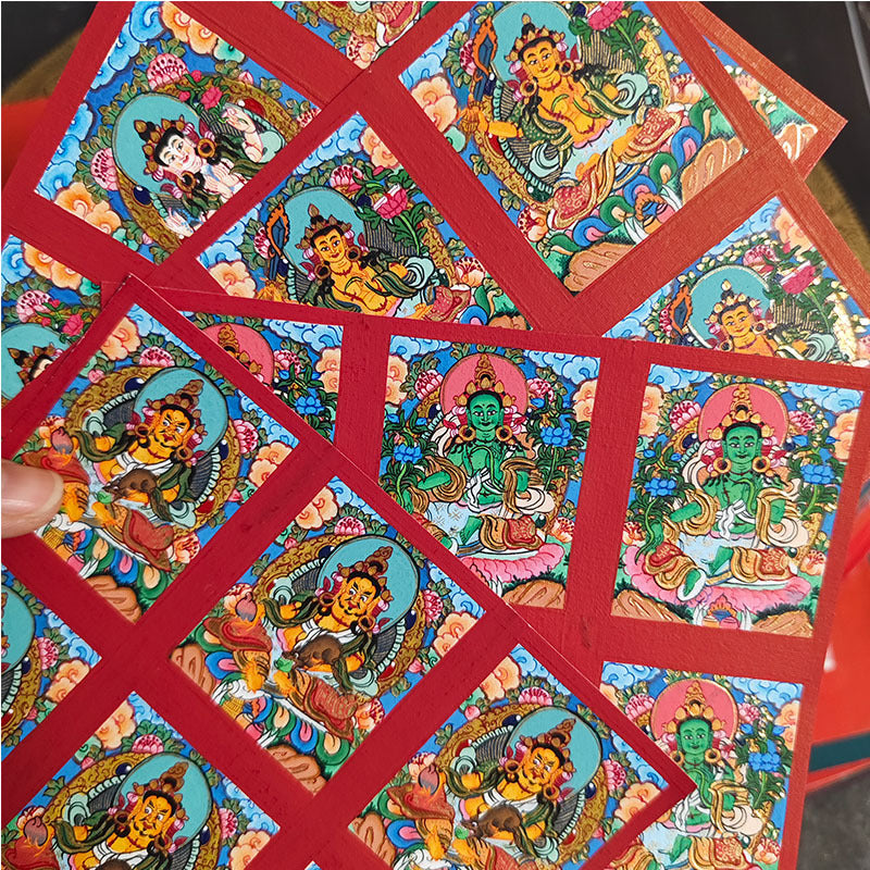 zensoullab Nepal Hand-painted Small Thangka Twelve Zodiac Guardian Buddha Manjushri Yellow God of Wealth Green Tara Gau Box Pendant