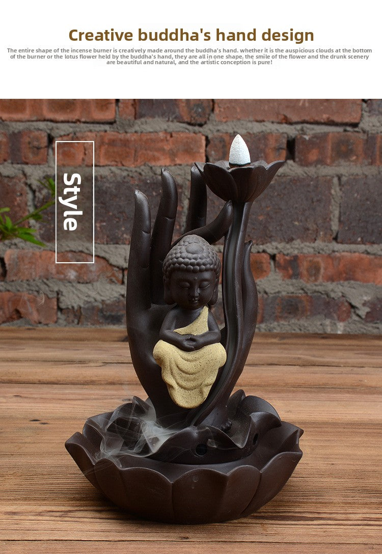 zensoullab Creative Ceramic Buddha Statue Worship Buddha Statue Ornament Western Three Saints Sandalwood Incense Burner Incense Flowing Incense Home Living Room Ornament