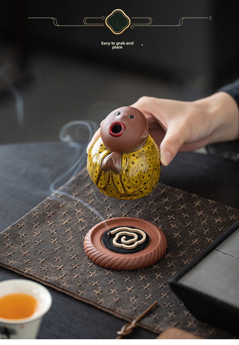 zensoullab Creative Little Monk Incense Burner Cute Aromatherapy Burner Ornament Zen Style Home Indoor Agarwood Sandalwood Incense Burner Incense Box