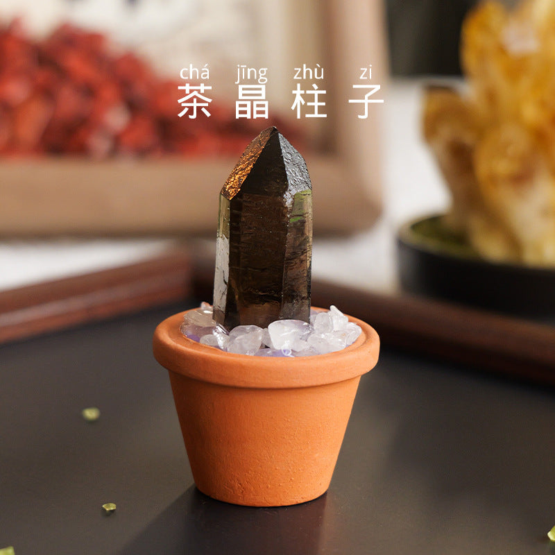 zensoullab Natural Crystal Raw Stone Mineral Pot Ornament Crystal Gemstone DIY Simulation Potted Plant Home Desktop Car Ornament