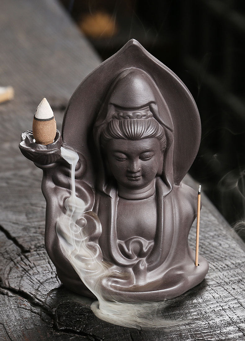 Purple Clay Backflow Incense Burner Creative Guanyin Sandalwood Agarwood Backflow Incense Burner Home Craft Ornament