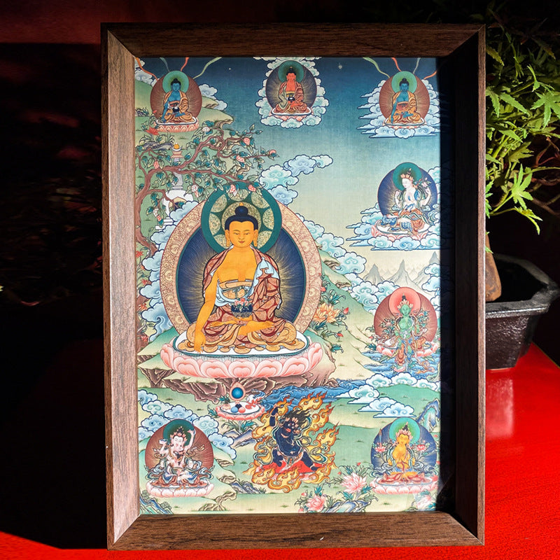 zensoullab Thangka Yellow God of Wealth Mahakala Buddha Statue Hanging Painting Desktop Display Guanyin Bodhisattva Wealth Attraction Entrance Decoration Painting