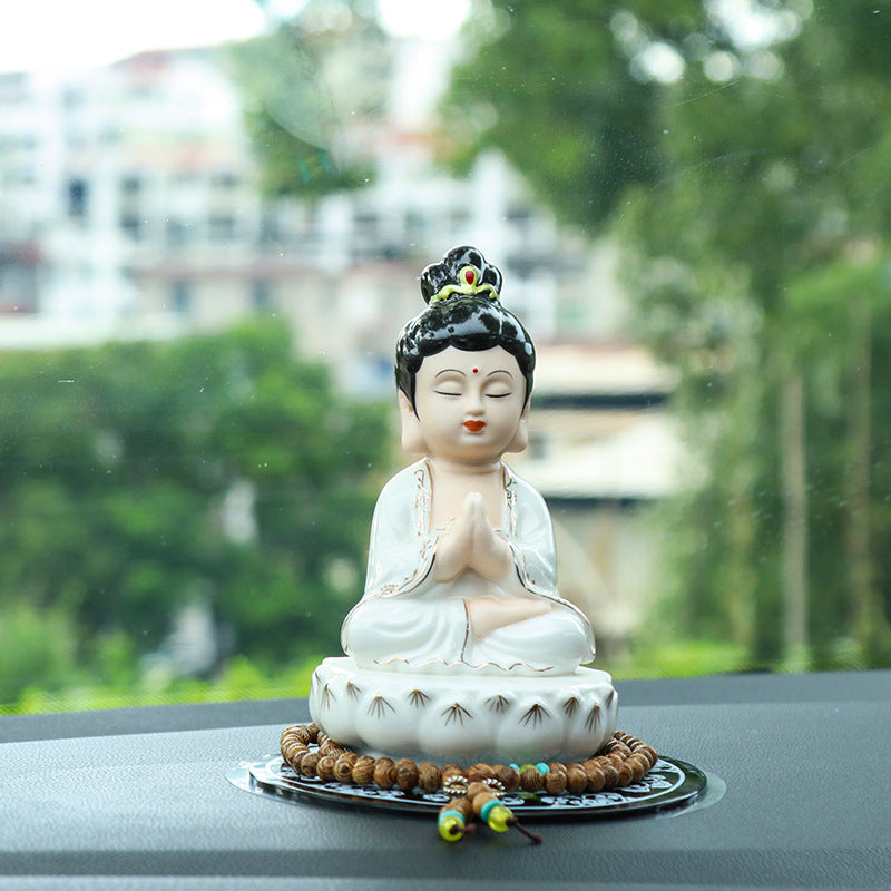 zensoullab Creative Buddhist Car Perfume Ornament Ceramic Cute Guanyin Bodhisattva Peace Buddha Statue Maitreya Buddha Car Accessories