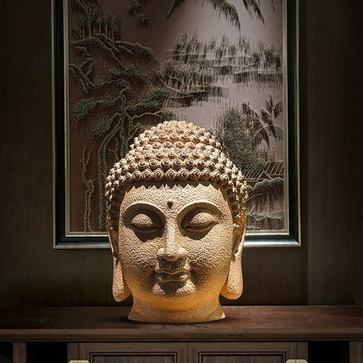 zensoullab New Chinese Style Buddha Head Buddha Statue Zen Ornament Large Compassion Buddha Head Southeast Asian Entrance Hallway Buddhist Decoration