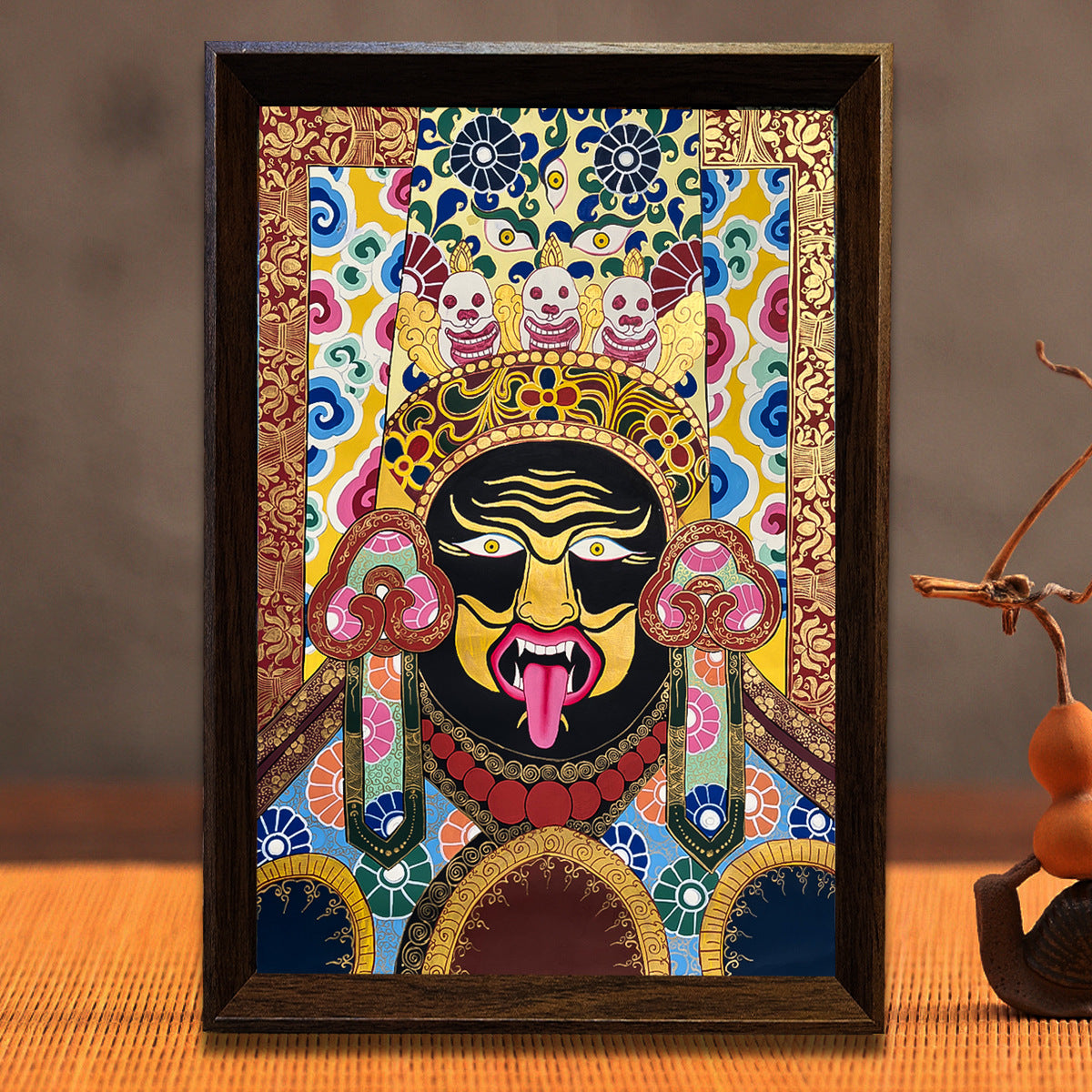 zensoullab Thangka Yellow God of Wealth Mahakala Buddha Statue Hanging Painting Desktop Display Guanyin Bodhisattva Wealth Attraction Entrance Decoration Painting