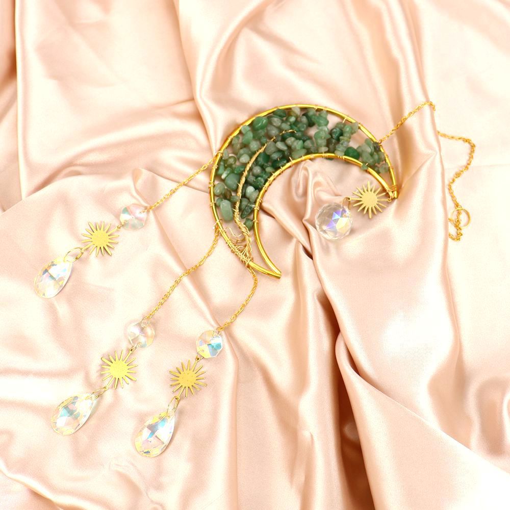 zensoullab Handmade Wire Wrapped Natural Crystal Gravel Tree of Life Moon Sun Catcher Hanging Ornament Wind Chime Decoration Pendant