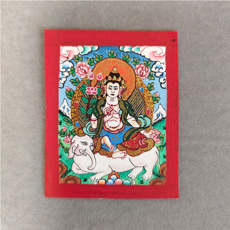 zensoullab Nepal Hand-painted Thangka Zodiac Guardian Buddha Manjushri Yellow God of Wealth Green Tara Gau Box Small Thangka Pendant