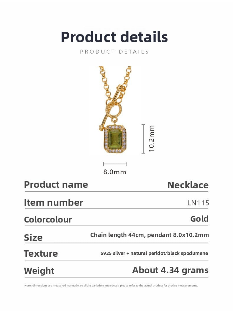 zensoullab S925 Inlaid Tassel Gemstone Series Necklace for Women Natural Black Spinel Peridot Collarbone Chain Jewelry