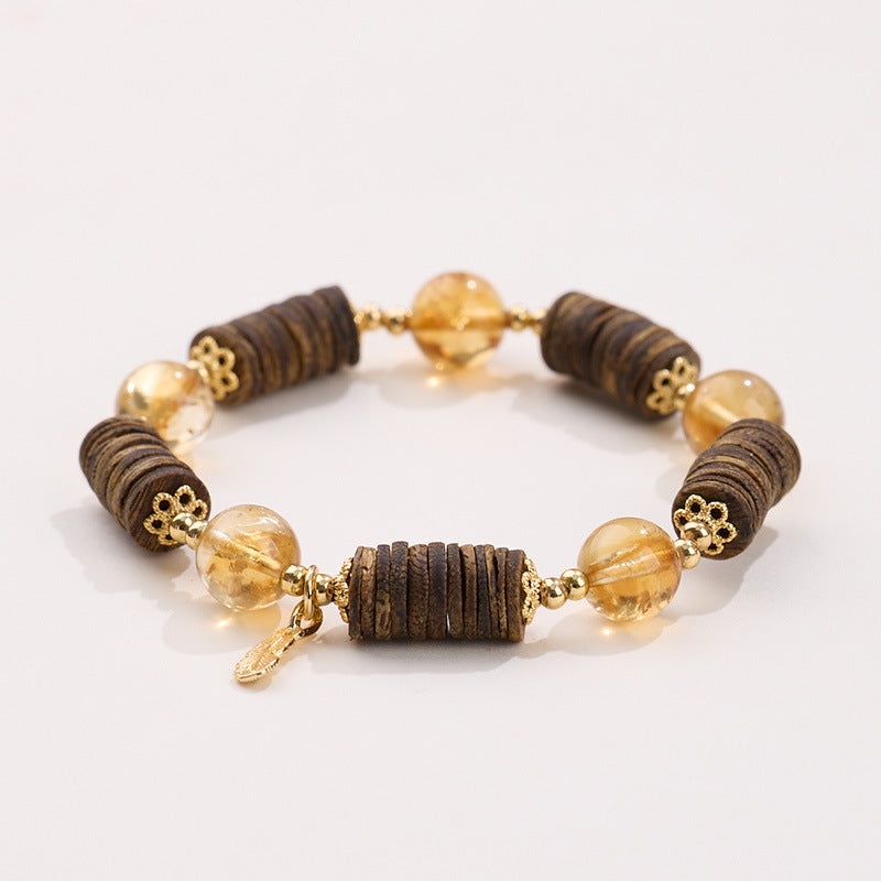 zensoullab2025 Natural 10MM Yellow Acai Crystal Bracelet Yellow Tower Crystal Travel Chess Nan Sandalwood Beginner Bracelet