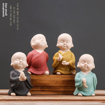 zensoullab Zen Ceramic Little Monk Tea Ceremony Tea Pet Ornament Cute Little Novice Flower Pot Decoration Chinese Style Living Room Home Decor
