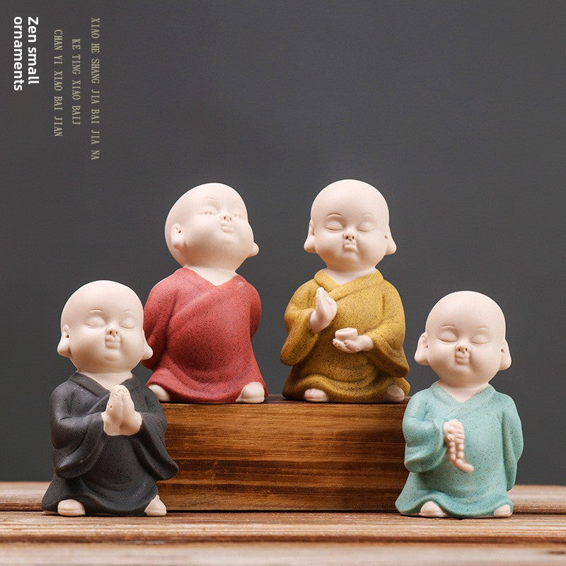 zensoullab Zen Ceramic Little Monk Tea Ceremony Tea Pet Ornament Cute Little Novice Flower Pot Decoration Chinese Style Living Room Home Decor