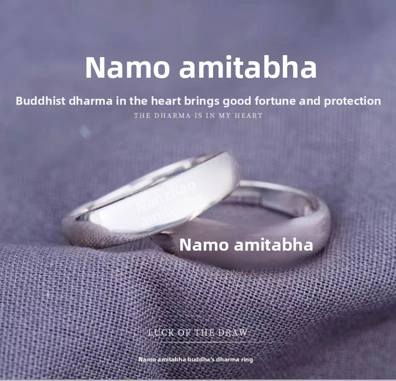 zensoullab Thai Silver Namo Amitabha Ring for Men and Women Adjustable Vintage Simple Couple Rings Jewelry