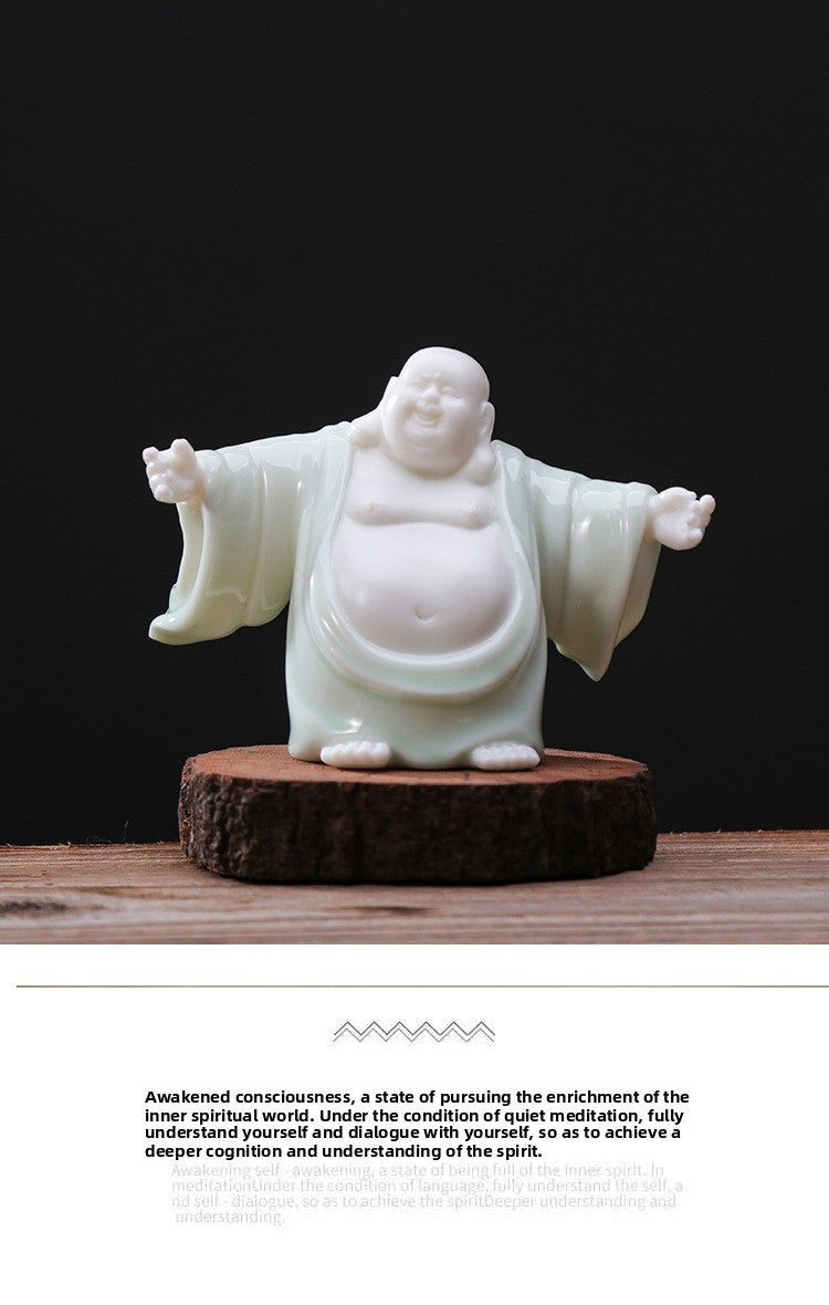 zensoullab Premium Ceramic Lucky Maitreya Buddha Fat Belly Laughing Buddha Living Room Entrance Car Home Decoration Zen Ornament