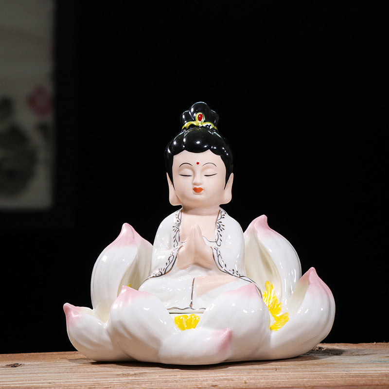 zensoullab Ceramic Peace Lotus Buddha Statue Guanyin Bodhisattva Living Room Chinese Style Entrance Creative Home Decoration Ornament