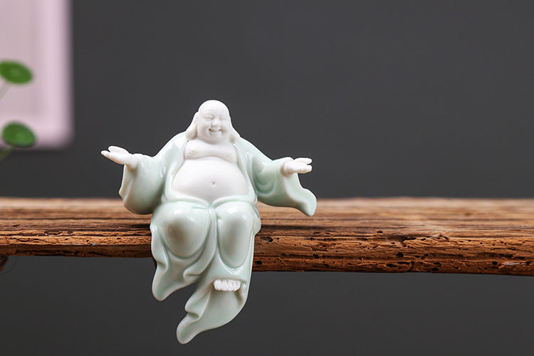 zensoullab Creative Chinese Ceramic Crafts Lucky Maitreya Buddha Home Living Room Buddha Statue Big Belly Laughing Buddha Small Home Decoration
