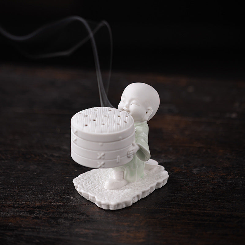 zensoullab Ceramic Little Monk Incense Burner Coil Incense Stick Home Indoor Sandalwood Incense Burner Tea Ceremony Aromatherapy Burner Incense Box Ornament