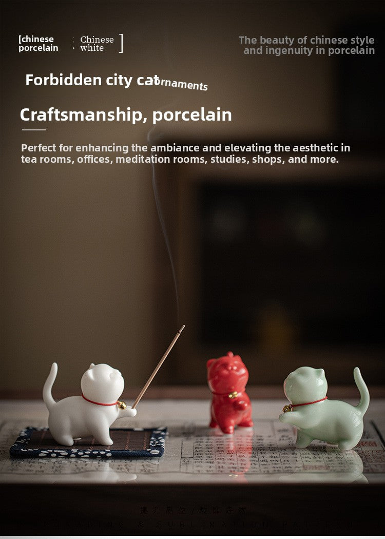 zensoullab Creative Cute Little Cat Ceramic Ornament Soft Healing Tea Pet Pen Holder Home Indoor Sandalwood Incense Holder Incense Tool