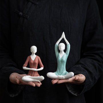 zensoullab Simple Ceramic Crafts Purple Clay Yoga Girl Modern Ornament Creative Figure Artwork Yoga Studio Gift