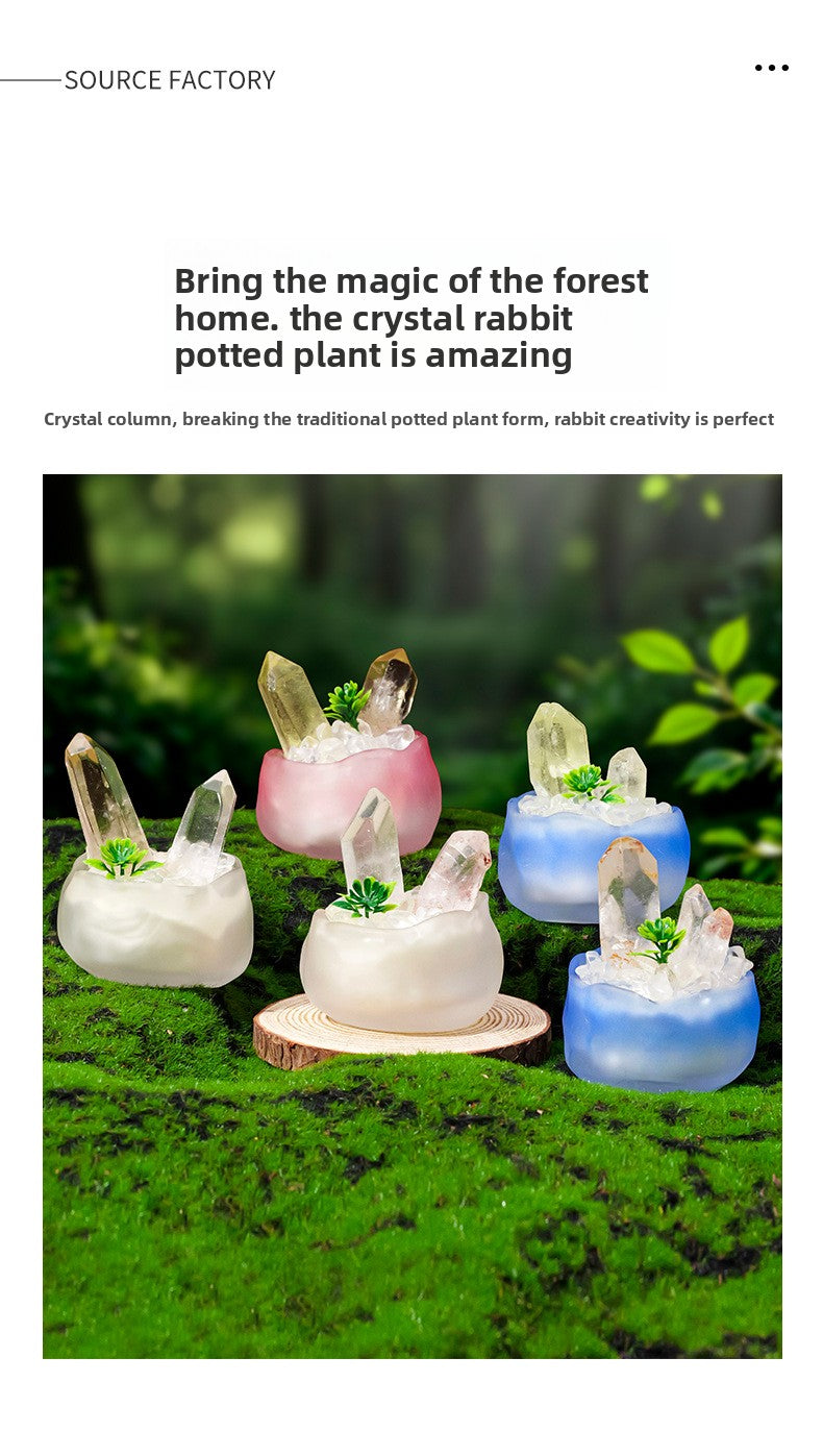 zensoullab Natural White Crystal Cluster Potted Yellow Crystal Single Crystal Crystal Column Tea Cup Micro Landscape Home Desktop Ornament