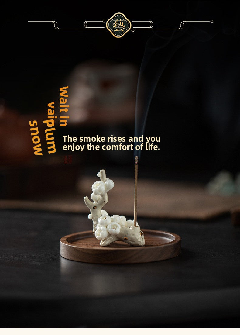 zensoullab Zen Ceramic Plum Blossom Incense Holder Creative Incense Stand Incense Tray Incense Burner Tea Room Study Atmosphere Decor Incense Burner