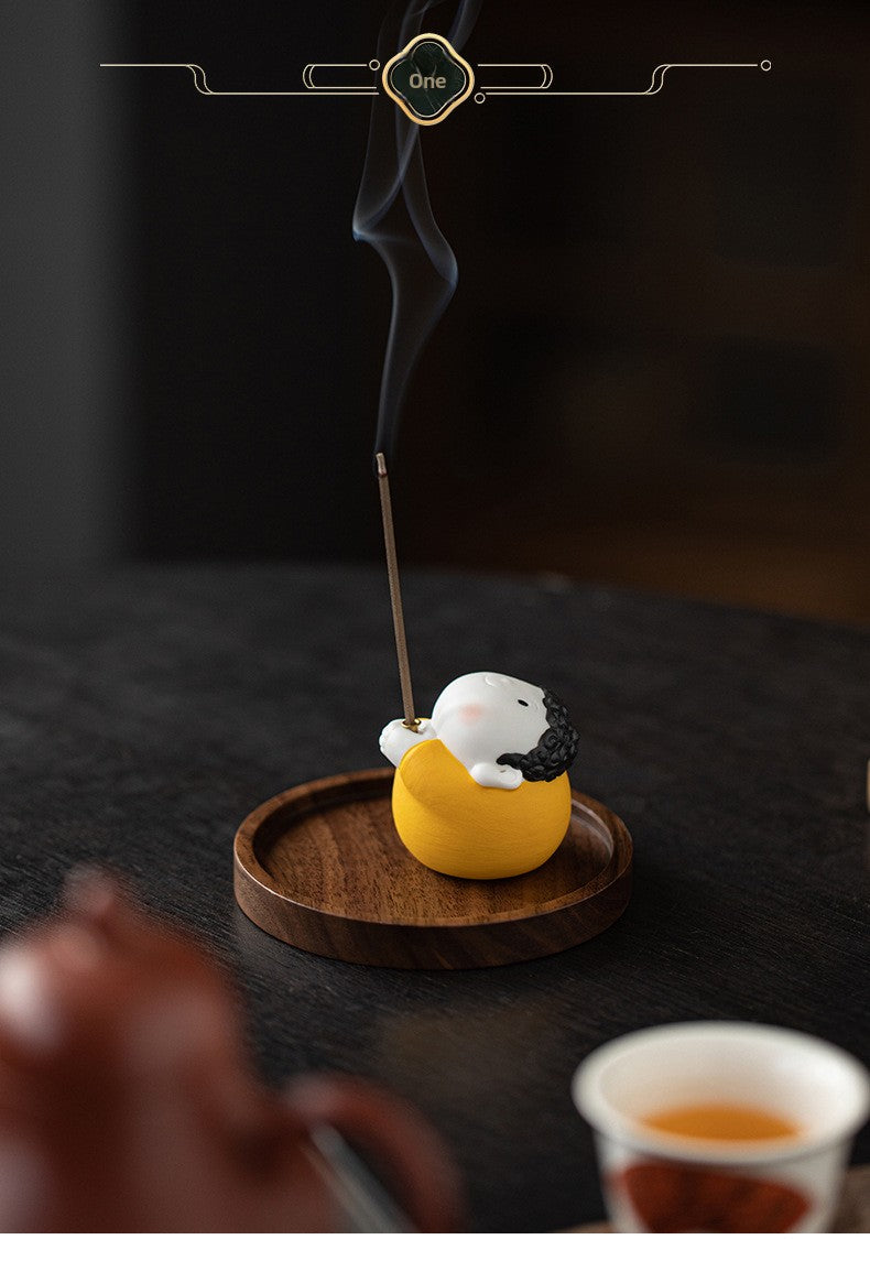 zensoullab Ceramic Cute Little Tathagata Incense Burner for Home Indoor Aromatherapy Small Ornament High-end Incense Holder Tea Table Incense Ceremony