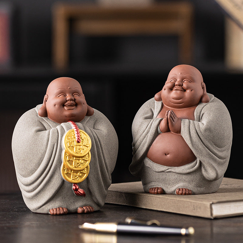 zensoullab Purple Clay Lucky Maitreya Buddha Tea Pet Premium Ceramic Big Belly Laughing Buddha Tea Table Decoration Zen Buddha Statue Ornament