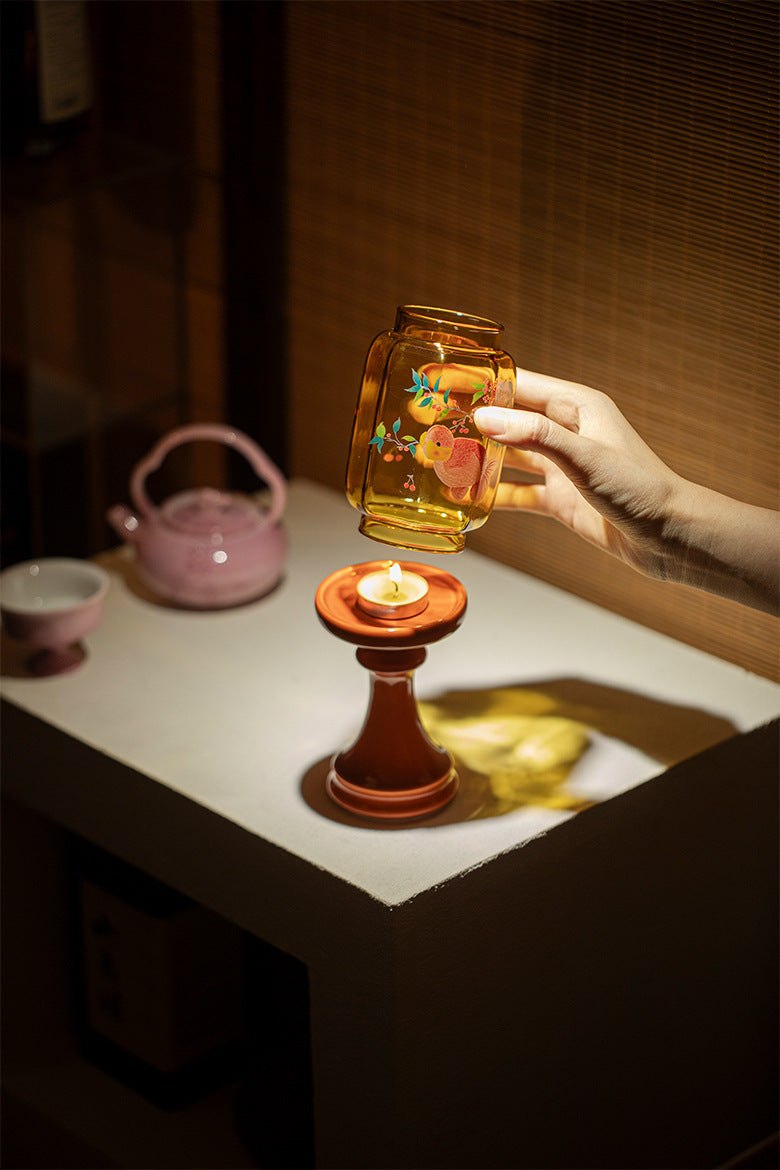 zensoullab Japanese Style Spring Returns to the Forbidden City Red Ming Qing Candle Holder Glass Chinese Style Ornament Candle Candle Holder Tea Room Atmosphere Light Ancient Style
