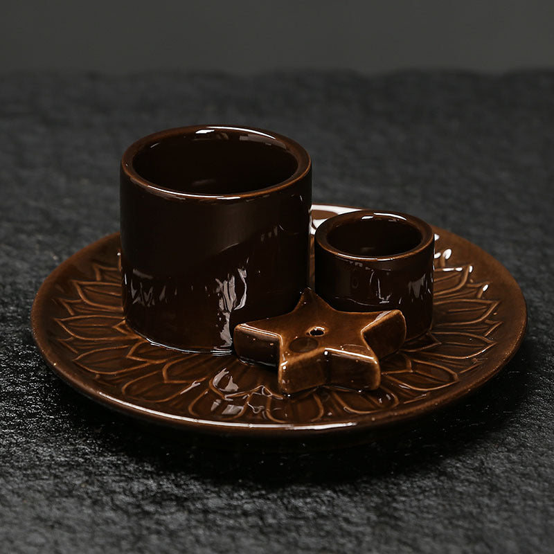 Ceramic Aromatherapy Candle Holder Aromatherapy Burner Simple Nordic Style Candle Cup Atmosphere Decoration Sage Holy Wood Plate