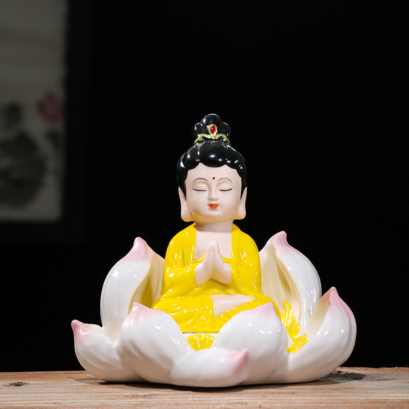 zensoullab Ceramic Peace Lotus Buddha Statue Guanyin Bodhisattva Living Room Chinese Style Entrance Creative Home Decoration Ornament