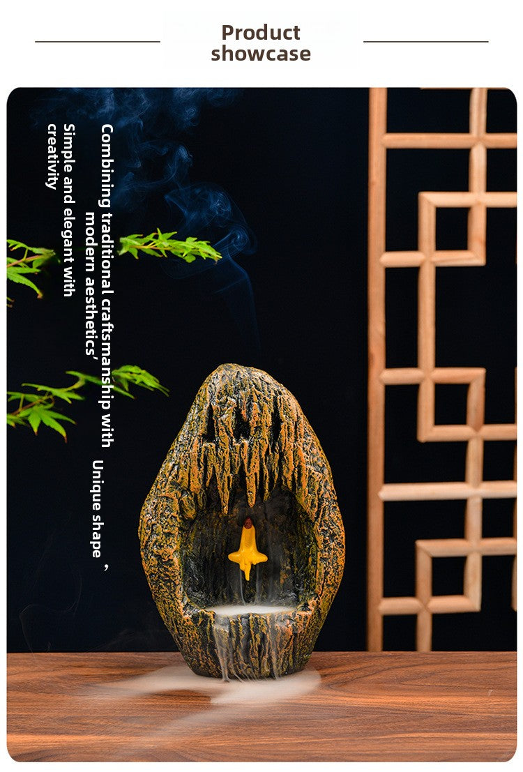 zensoullab Resin Carved Backflow Incense Burner Mountain Water Creative Aromatherapy Burner Ornamental Smoke Incense Burner Agarwood Sandalwood Incense Dehua Ceramic