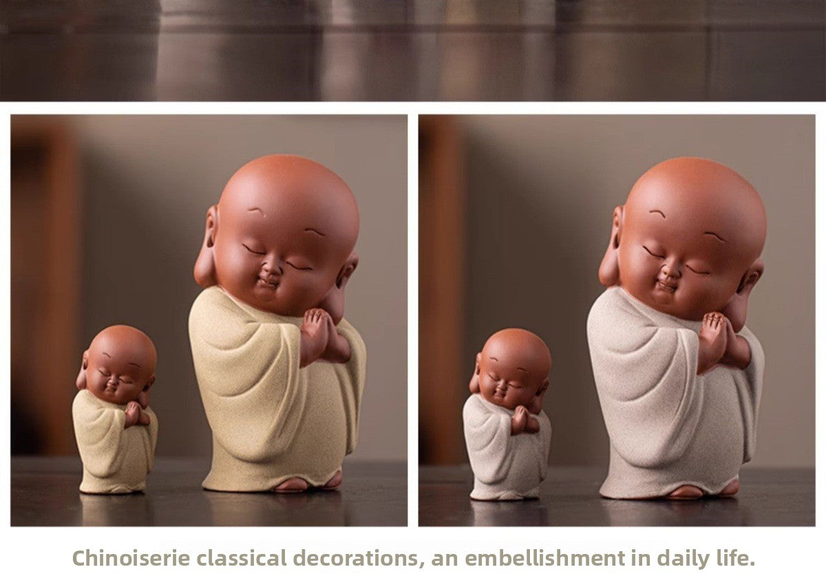 zensoullab New Chinese Style Ceramic Zen Little Monk Premium Desktop Ornament Creative Home Fish Tank Landscaping Tea Pet Decoration