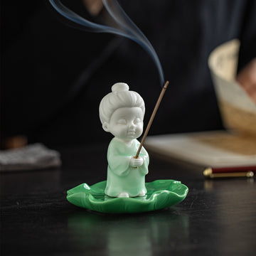 zensoullab Chinese Style Celadon Small Taoist Incense Holder Incense Stand Home Indoor Sandalwood Agarwood Incense Burner Zen Tea Room Incense Burner Incense Holder