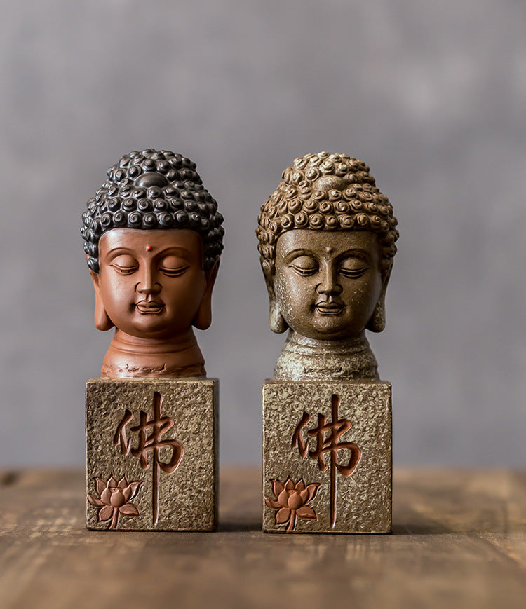 zensoullab New Chinese Style Ceramic Buddha Head Zen Ornament Home Entrance Crafts Fish Tank Landscaping Antique-like Tathagata Buddha Statue