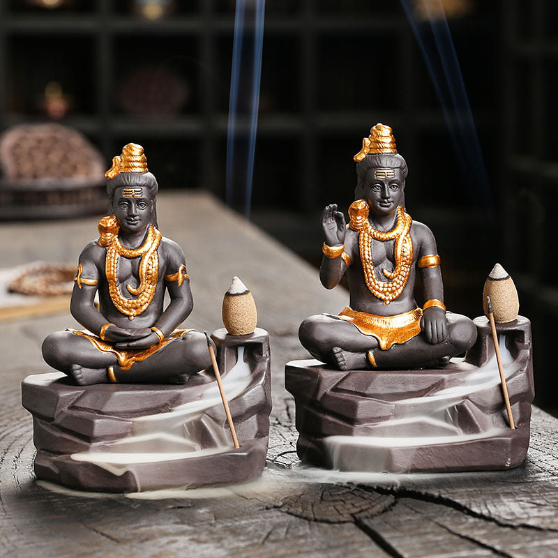 zensoullab Buddha Statue Zen Home Decor Craft Creative Southeast Asian Shiva Buddha Statue Backflow Incense Burner
