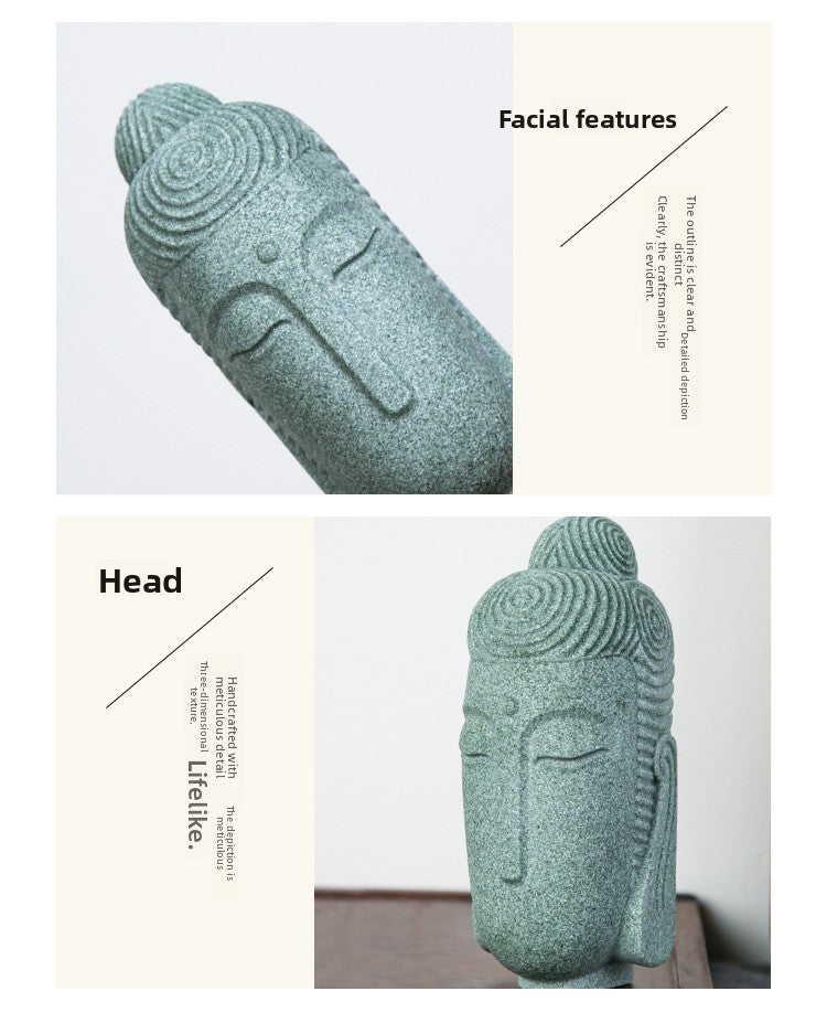 zensoullab Chinese Style National Trend Creative Stone Tea Pet Northern Wei Dynasty Buddha Head Home Office Decoration Green Sand Stone Zen Ornament