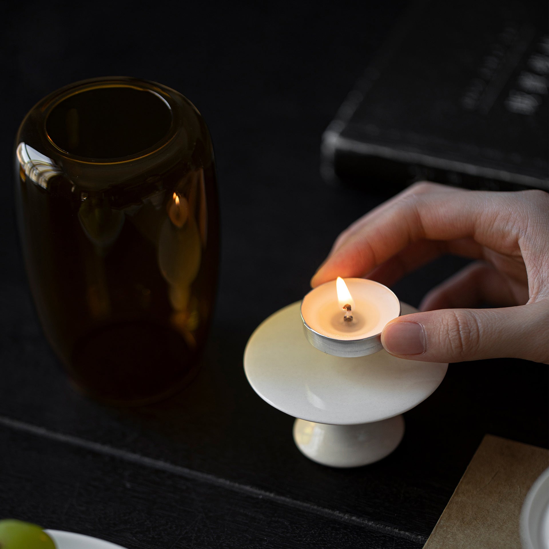 zensoullab New Chinese Zen Candle Holder Windproof Glass Lampshade Vintage Home Aromatherapy Candle Atmosphere Tea Room Ornament
