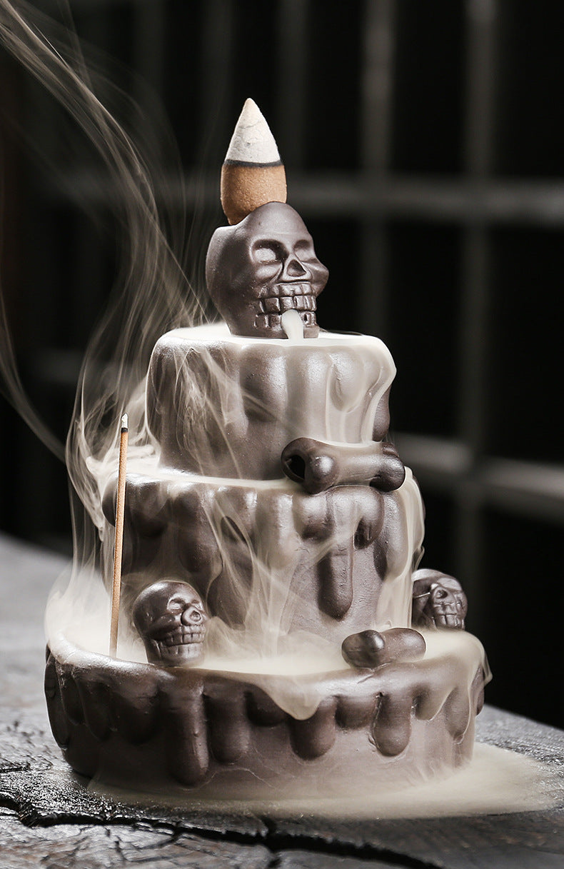 zensoullab Hot-Selling New Incense Burner Creative Cake Skull Head Backflow Incense Burner Craft Ornament