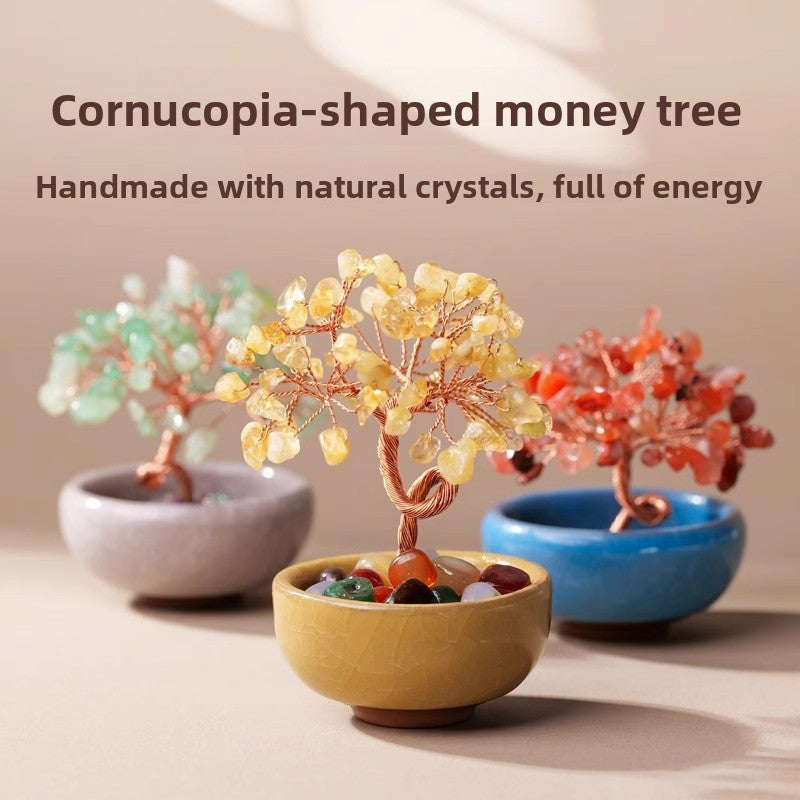 zensoullab Natural Yellow Crystal Money Tree Ornament Amethyst Wealth-Attracting Treasure Bowl Office Desk Decoration