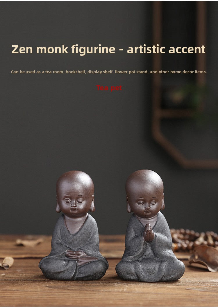 zensoullab Purple Clay Little Monk Zen Home Decor Chinese Style Ornament Living Room Study Entrance Tea Room Tea Pet Bonsai Ceramic Decoration