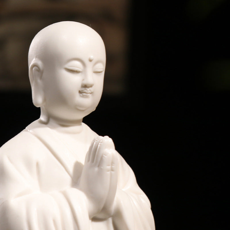 zensoullab Zen Style Dehua White Porcelain Little Monk Figurine Ceramic Little Novice Little Buddha Figure New Chinese Style Living Room Entrance Decoration