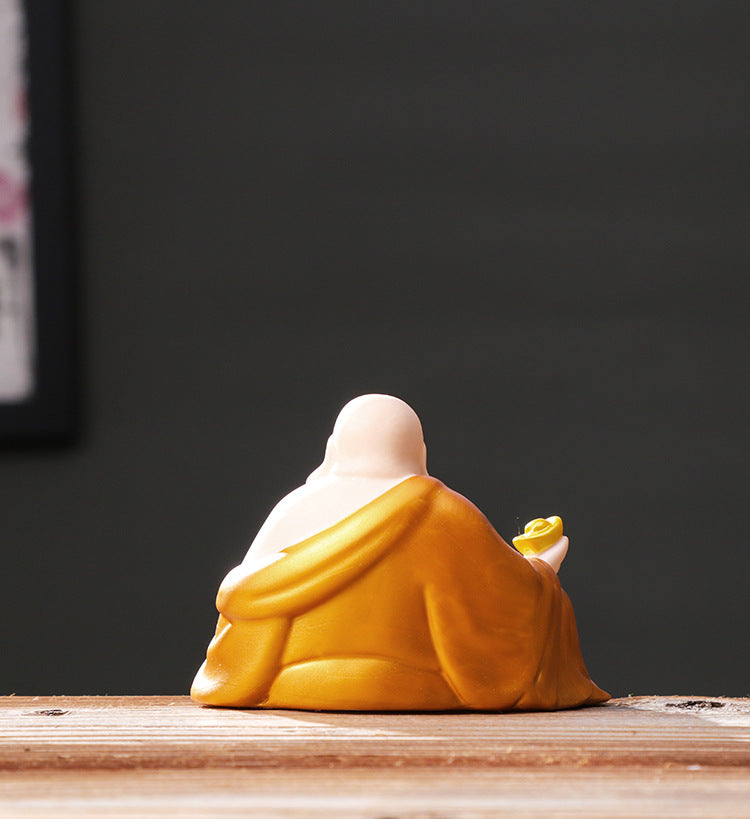 zensoullab Premium Ceramic Big Belly Maitreya Buddha Peace Protection Car Interior Buddha Statue Home Living Room Wealth-Attracting Creative Home Decoration