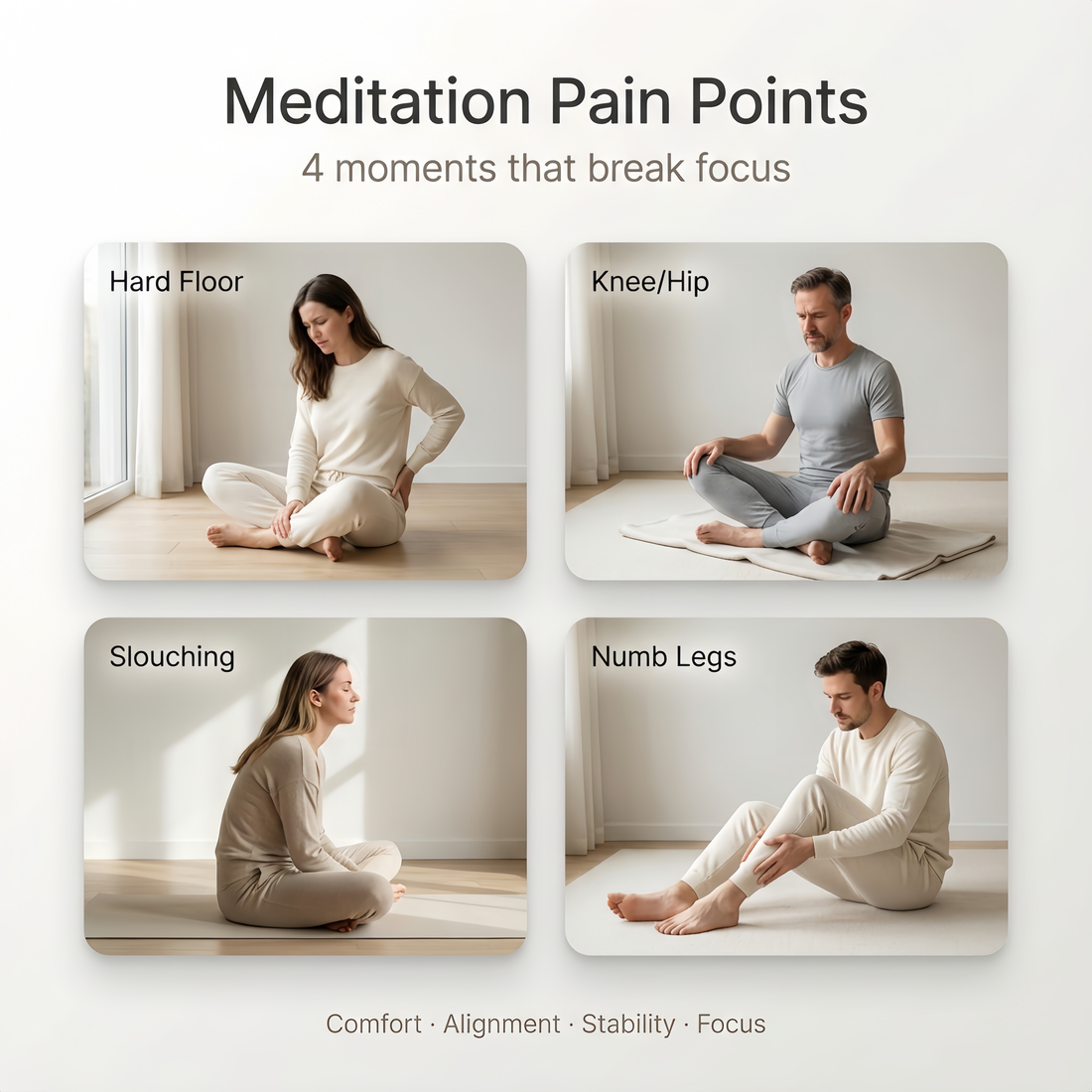 Zensoullab Ergonomic Meditation Cushion Floor Seat (Memory Foam) – 4 Colors