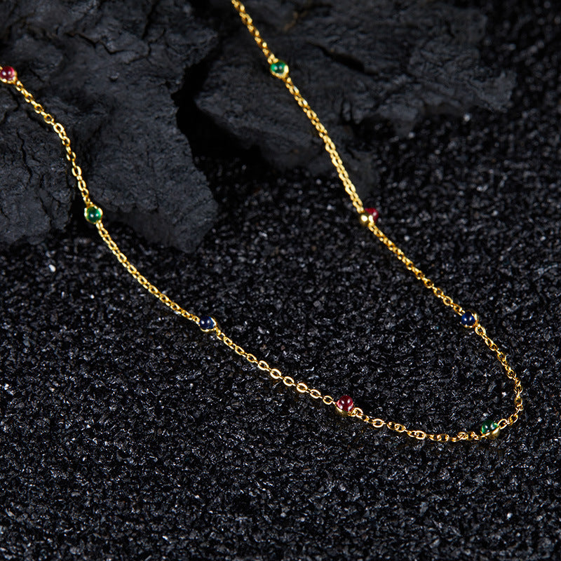 zensoullab Three-Color Natural Steel Jade Dopamine Necklace S925 Sterling Silver Starry Sky Clavicle Chain