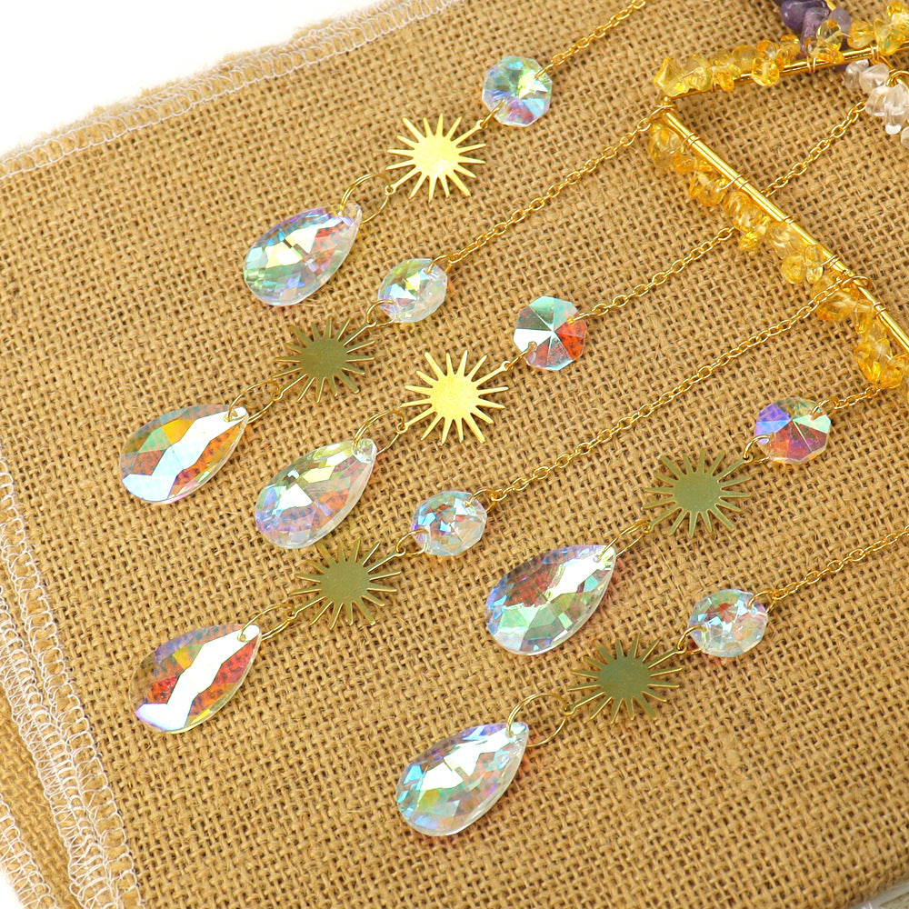 zensoullab Natural Raw Crystal Wind Chime Sun Catcher Triangle Hanging Holiday Home Decoration