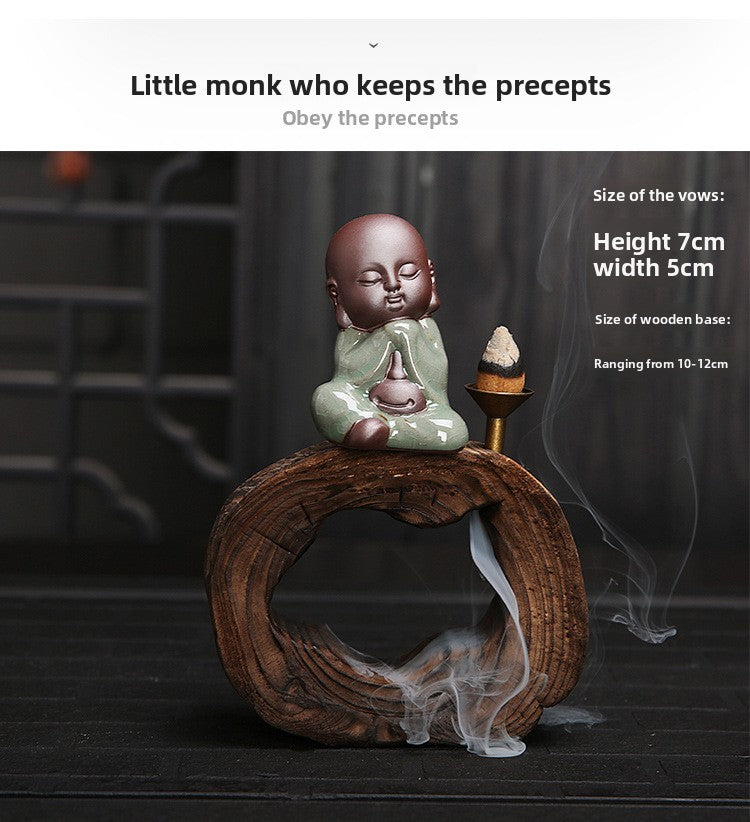 zensoullab Yunshang Tea Pet Ornament Creative Little Monk Purple Clay Backflow Incense Burner Tea Set Accessories Home Office Art Ornament