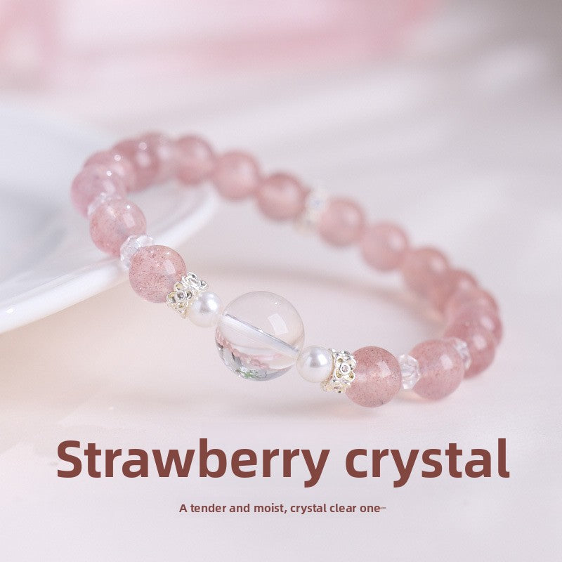 zensoullab8MM Strawberry Crystal Bracelet Peach Blossom Fashion Women's Bracelet Pearl Small Waist Crystal Bracelet