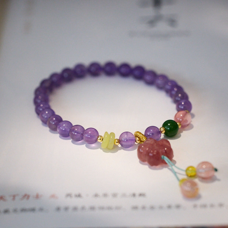 zensoullab Natural 6MM Amethyst Bracelet for Women Nine Purple Fire Strawberry Crystal Wealth Bracelet New Chinese Style Crystal Bracelet