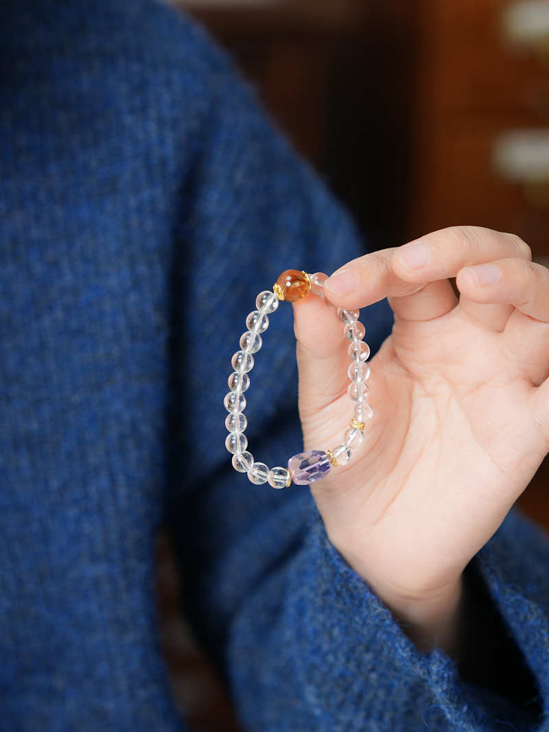 zensoullab White Crystal Bracelet for Women, Star-Shaped Amethyst Yellow Acai High-End Crystal Bracelet