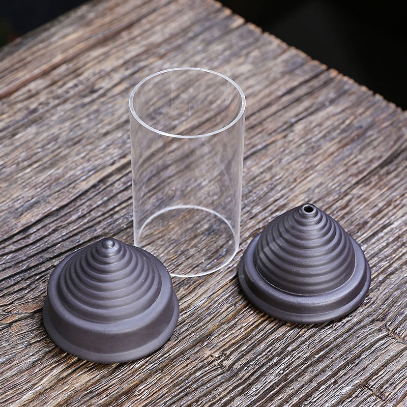 zensoullab Purple Clay Backflow Incense Burner Ornament Creative Small Windproof Cover Small Hourglass Waterfall Backflow Incense Burner Craft