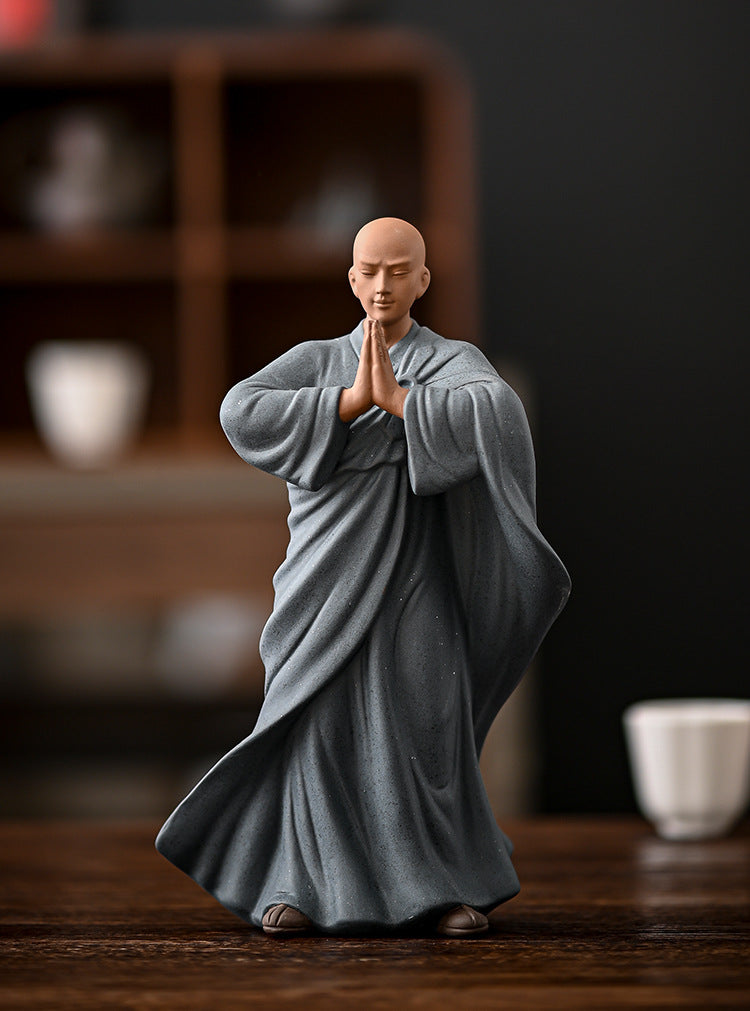 zensoullab New Chinese Style Purple Clay Little Monk Figurine Zen Ceramic Figure Living Room Tea Table Tea Pet Decoration Fish Tank Rockery Landscaping